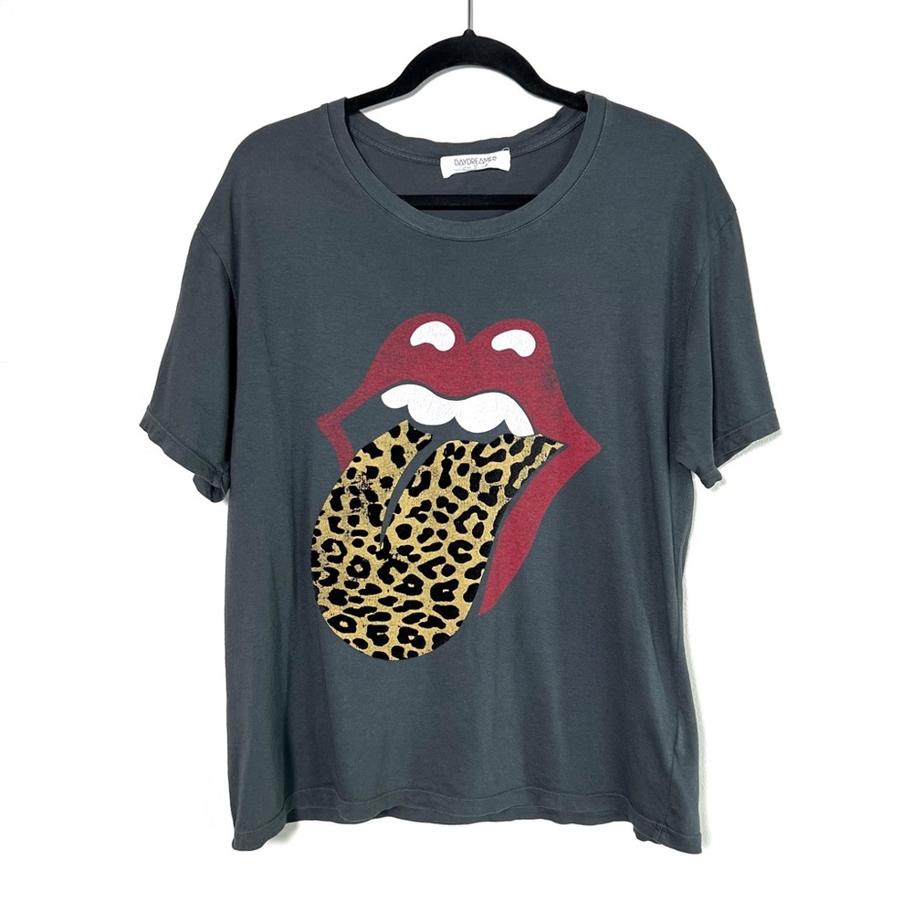 DAYDREAMER for Free People Rolling Stones flocked Leopard Tongue Out tee size S